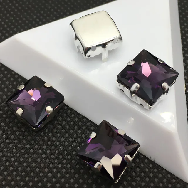 amethyst TopStone принцесса квадратный пришить стразы с фурнитурой стекло кристалл 8 10 12 14 мм Высокое качество пришить Камень для платья костюм - Цвет: amethyst