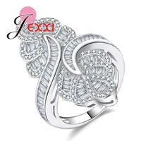 luxury double flower paved micro cubic zirconia rings sterling silver 925 jewelry for women girls christmas gift