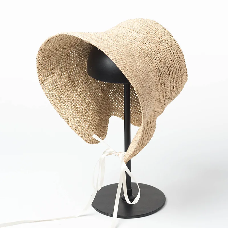 Raffia вязаная крючком шляпа винтажная женская летняя Солнцезащитная ручной работы