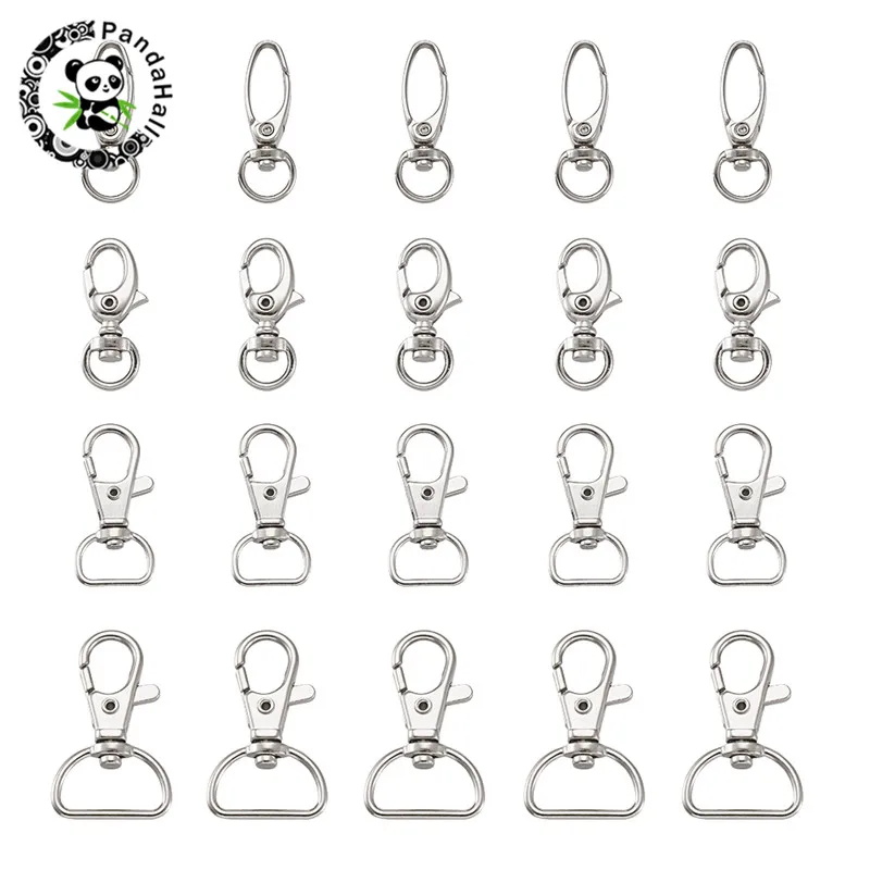 

100pcs Iron Swivel Lobster Clasps Clips Key Hook for Keychains Making Mixed Style Platinum 31~45x13~23x5~8mm Hole: 5.5~9x9~18mm