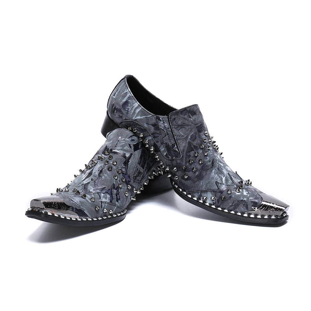 

Square Toe Big Size Men Slip on Shoes Fashion Handwork Rivet Men Party Shoes Genuine Leather Printing Men Dress Shoes