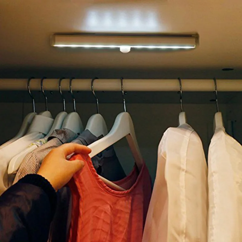 

Portable 10 LED Motion Sensor Closet Lights Battery Powered Wireless Cabinet IR Infrared Motion Wall Lamp
