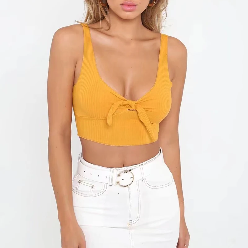 Сексуальный женский укороченный однотонный топ на бретелях 6 цветов облегающий с