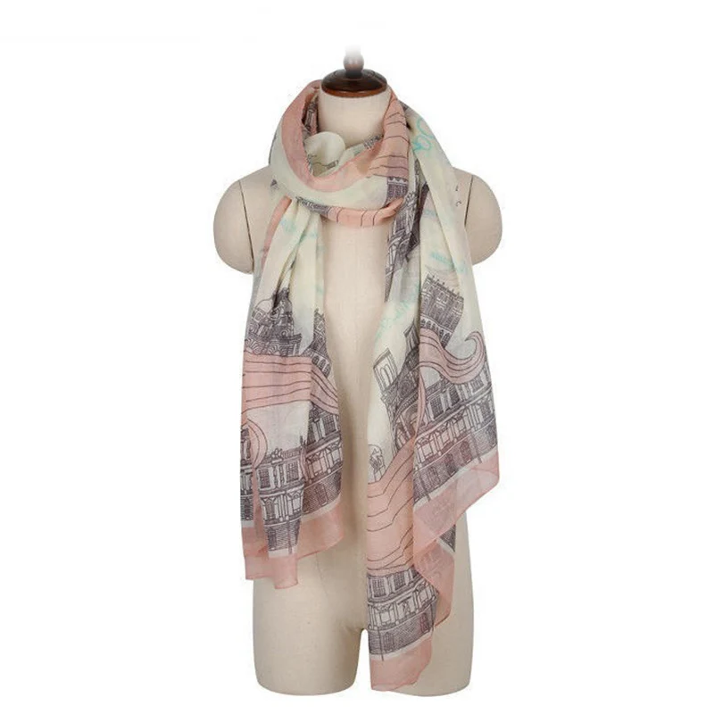 Новое поступление мягкий длинный шарф из вуали женский с принтом Эйфелевой башни