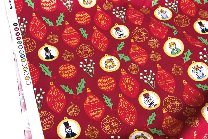 Half-Meter Cotton Fabric Patchwork Quilting Nutcracker Metallic Ornaments A | Дом и сад