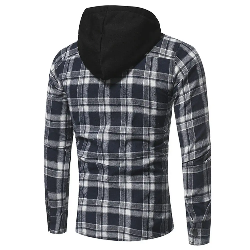 

2019 Brand New Style Plus Size Men Casual Long Sleeve Plaid Hooded Checked Pullover Shirt Tops Blouse