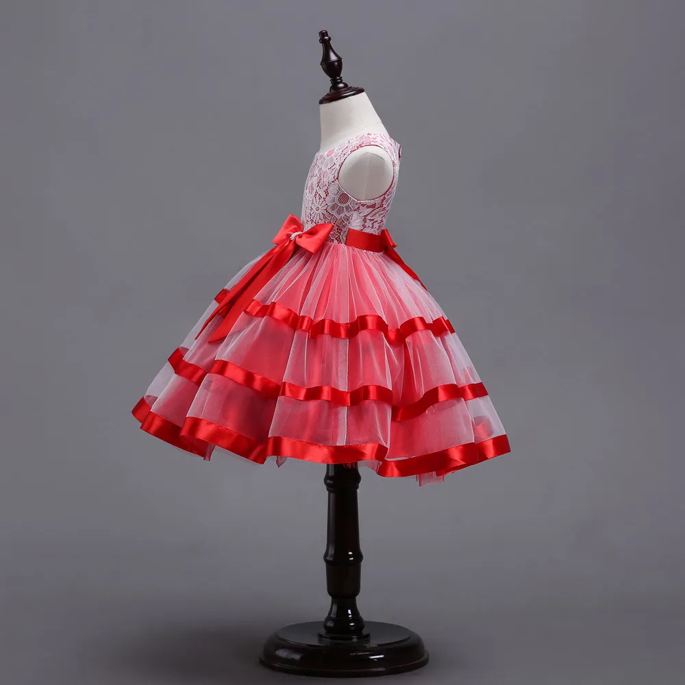 Lace-trimmed princess dress Child Girls Lace Bowknot Princess Wedding Performance Formal Tutu Dress Clothes #06 | Детская одежда и
