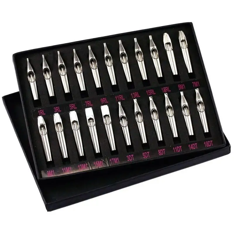 

22 Pcs 304 Stainless Steel Disposable Medical Sterile Tattoo Needles Kit Nozzle Tips Mix Set Tattoo Needles Accessories(Silver)