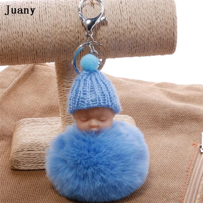pompom key chain sleeping baby doll rabbit fur ball keychain car keyring women bag pendant charm juany | Украшения и аксессуары