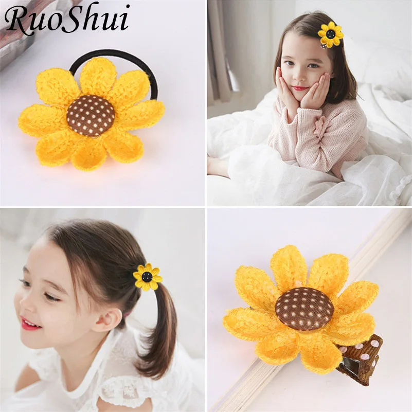 

Girls Sunflower Cute Hairccessories Handmade Elastic Hair Bands Hairpins Girls Princess Baby Hair Ties Rubber Band Hair Clip