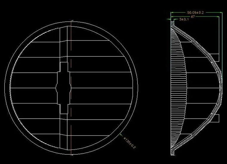 RDI-130 Автомобильная отражающая чашка, размер: 130X10X50 мм, подходит для: CREE XPE, чистая поверхность, ПММА материалы, алюминиевое покрытие