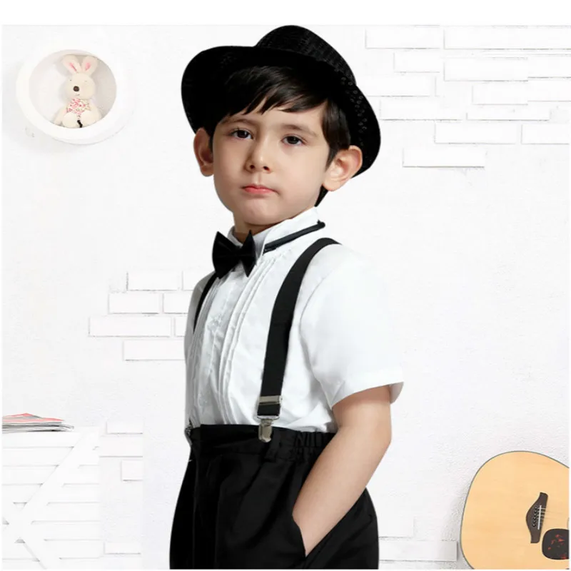 2019 Summer New Baby Shirt Children Casual Student Short Sleeve Shirt/White Long Bow Lapel Buttons |