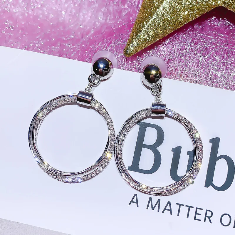 FYUAN модные круглые геометрические Висячие серьги для женщин Bijoux Золотой Серебряный Цветной Круг Стразы Висячие серьги вечерние ювелирные изделия