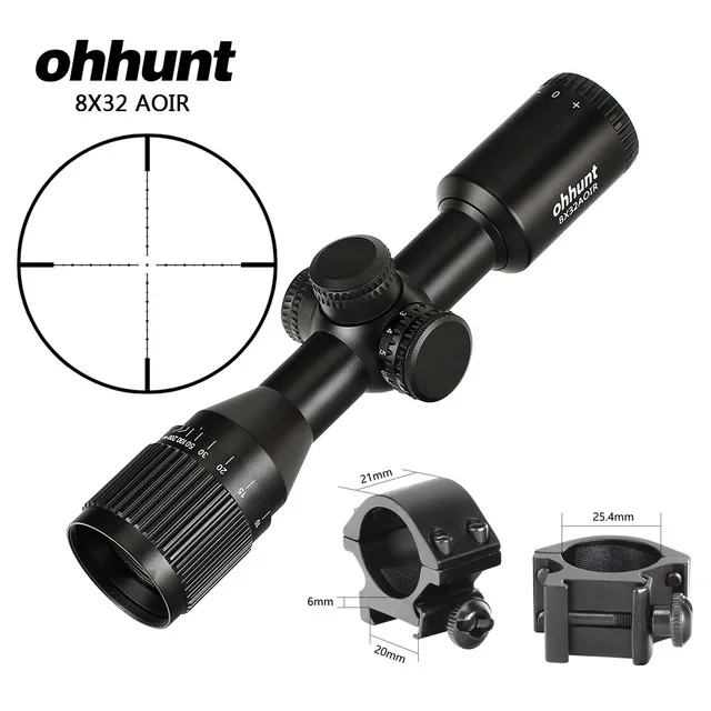 5 Ohhunt 8X32 AOIR охотничий компактный прицел для винтовки Mil Dot с подсветкой Стекло травленый визир прицел тактический оптика прицел - Цвет: 5