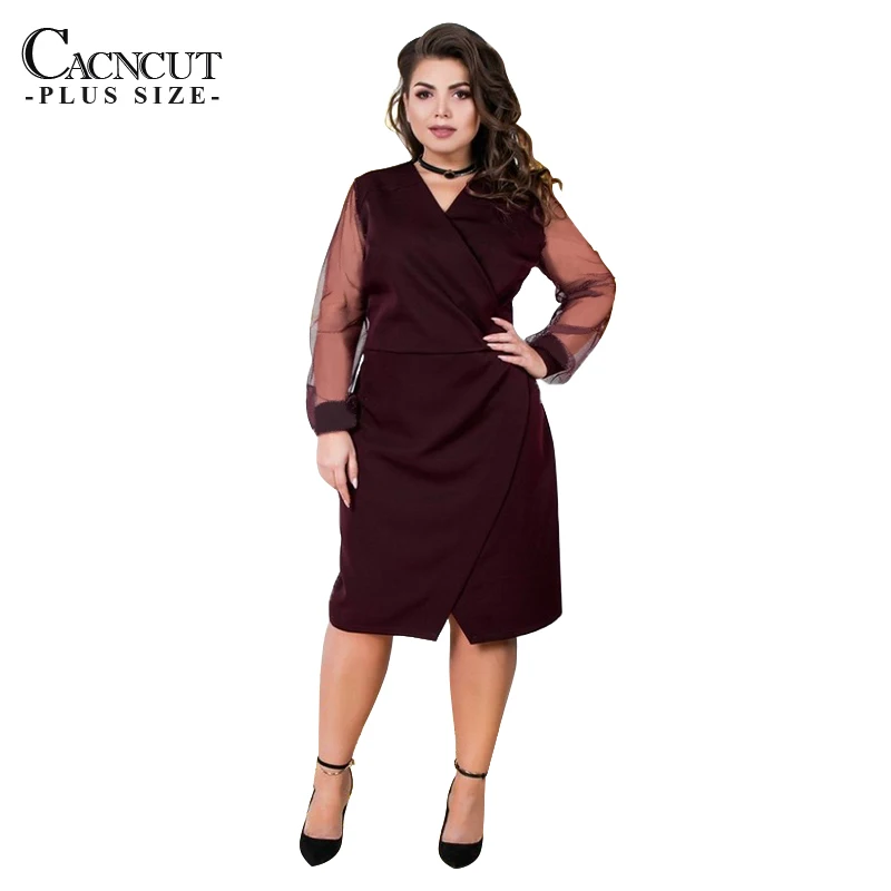 CACNCUT 5XL женское платье большого размера, весеннее платье с v-образным вырезом, 6XL, Повседневное платье большого размера, женское элегантное Сетчатое платье для офиса, вечерние платья
