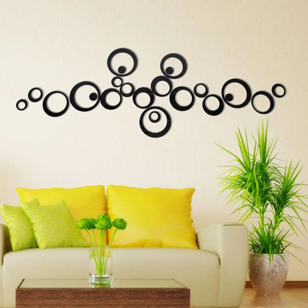 Shining Black Tone 3D Mirror Effect Wall Sticker Round Circle Home Office Decor Free Shipping | Дом и сад