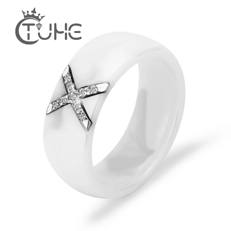 Мужское кольцо с кристаллом ААА керамическое крестом 8 мм X для свадьбы anillo