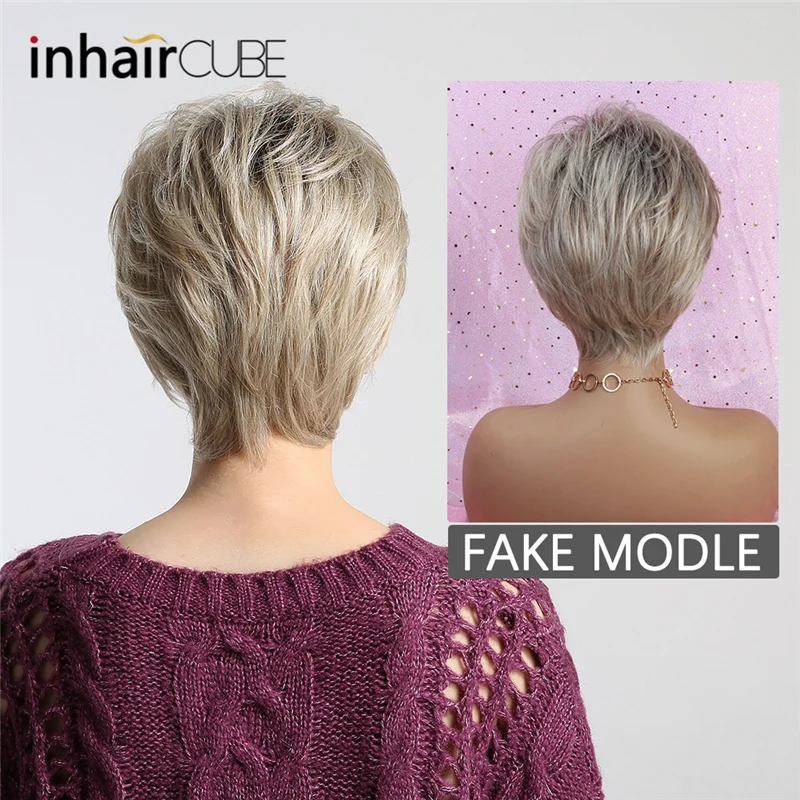INHAIR кубик синтетический парик короткие прямые волосы пушистые Косплей смешанный цвет серый парики для женщин
