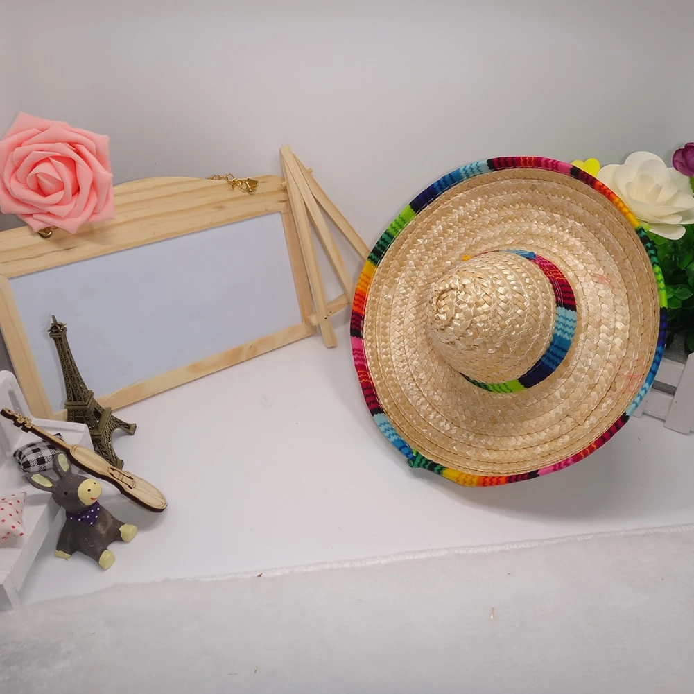 Decoration Gift Dog Cap Toy Mexican Style Straw Hats Home Party Accessory Mini Eco-friendly Desktop Birthday Colorful Edges |