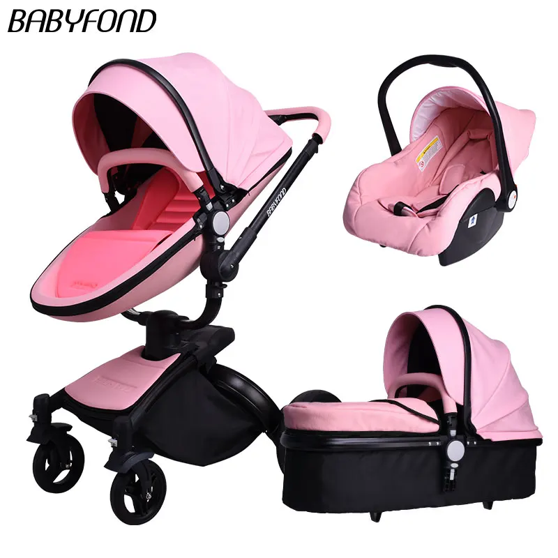 3 in 1 pink Bb Babyfond, новинка, детская коляска 3 в 1, в серой золотистой раме - Цвет: 3 in 1 pink Bb