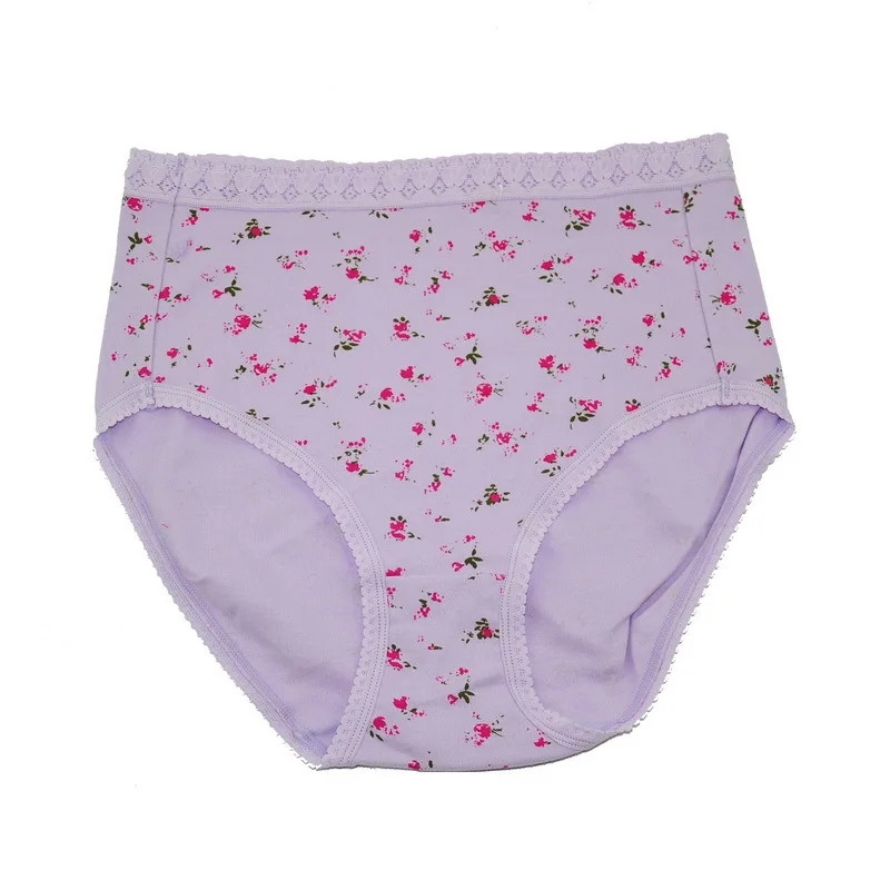 Удобные женские трусики с высокой талией хлопчатобумажные цветочным принтом для