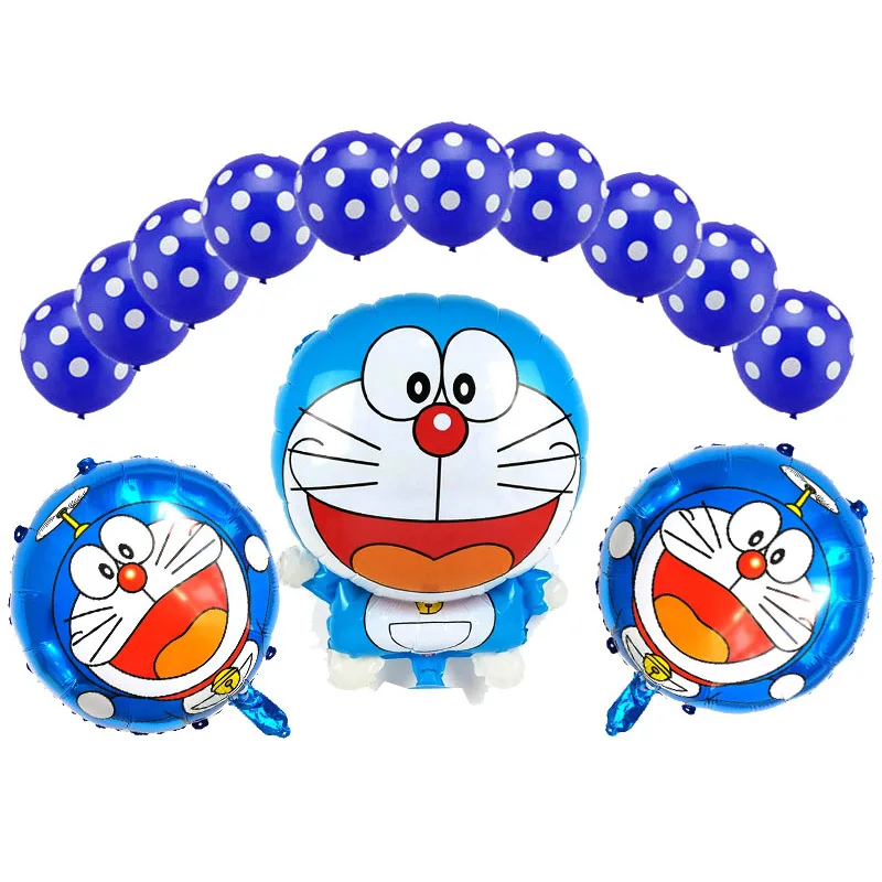 14 шт./лот мультфильм Doraemon воздушные шары из фольги День Рождения украшения 16 дюймов синий и розовый номер и точка латекса много детские игрушки - Цвет: 13pcs no number