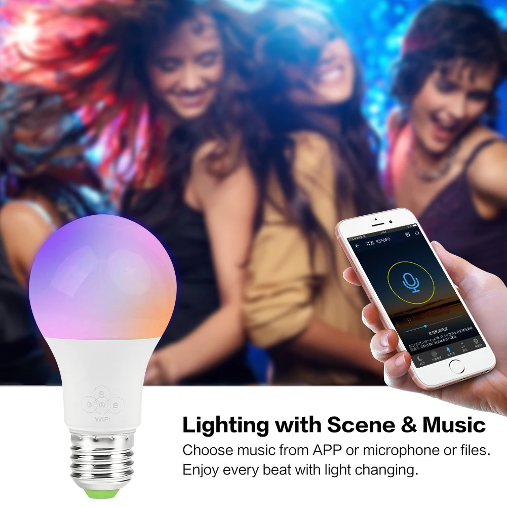 Новый WiFi Смарт светодиодные лампы E27 RGB Изменение цвета затемнения света