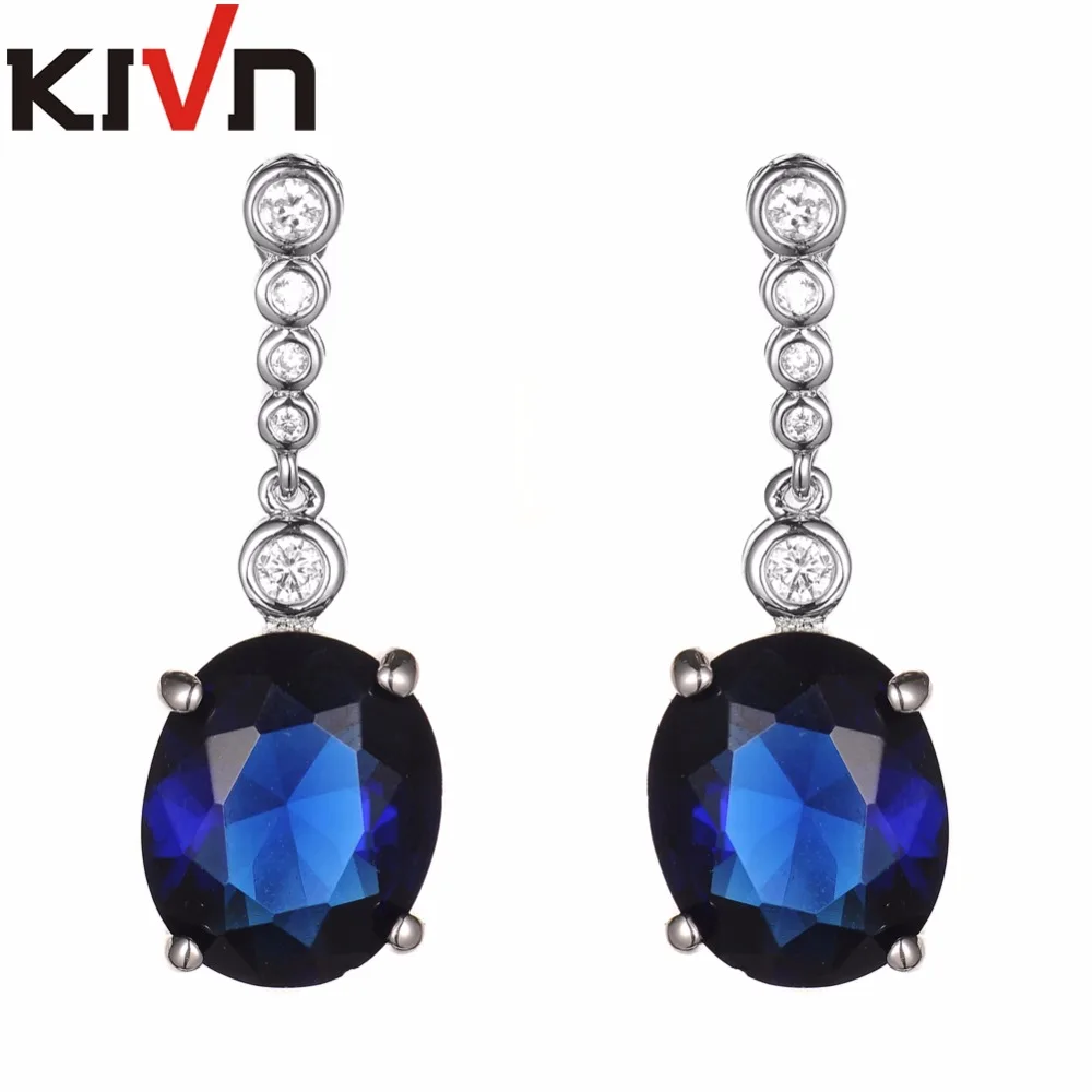 KIVN модные ювелирные изделия Свадебные серьги синий CZ кубический цирконий для