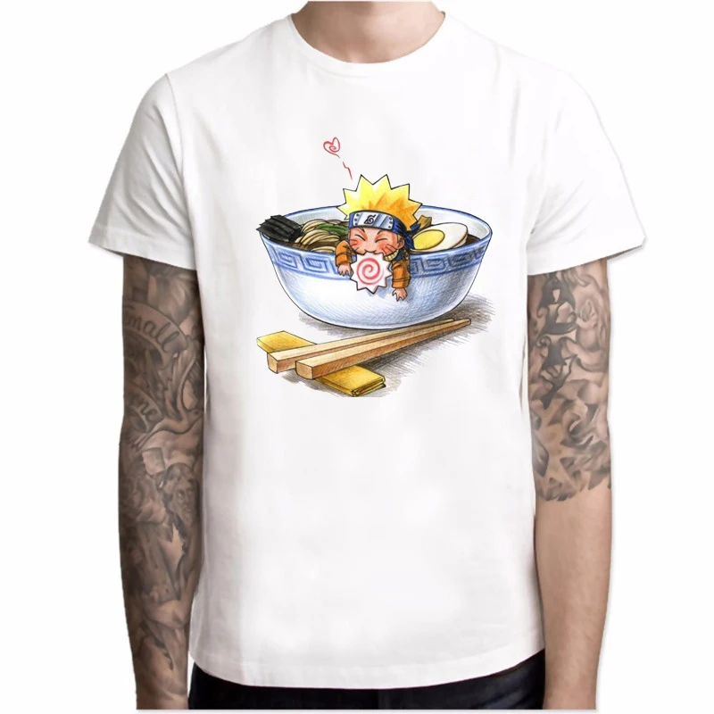 Мужская футболка с принтом аниме модная крутая круглым вырезом и Наруто Love Ramen