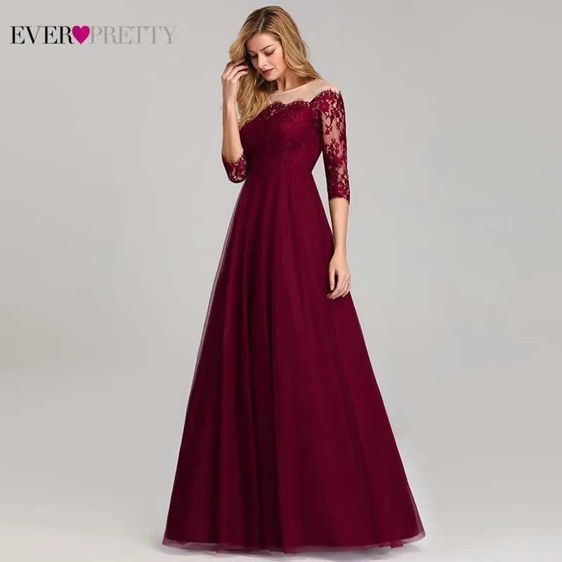 Элегантные Бордовые Платья для подружки невесты Ever Pretty Lace o-образным вырезом