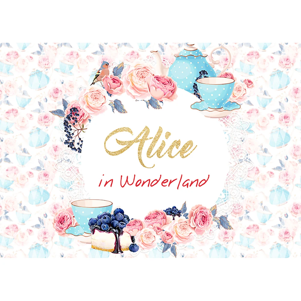 Фон для фотосъемки Allenjoy розовые синие чашки рамка птица Алиса Волшебная мечта