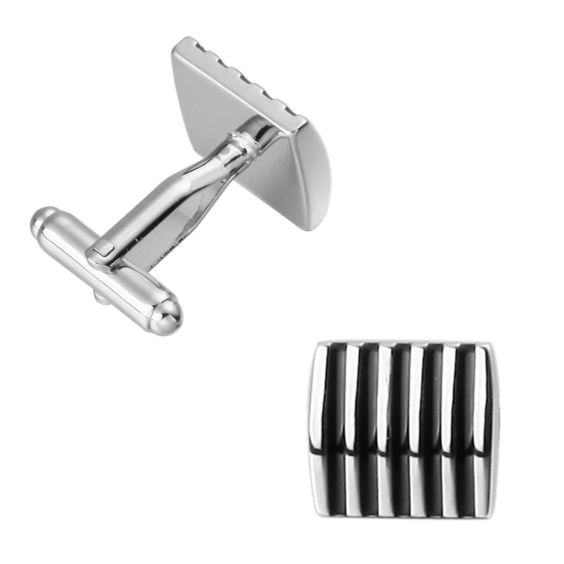 A pair of high quality brass Black Enamel Silvery striped Cufflinks Wedding gift brand men's shirt cuff | Украшения и