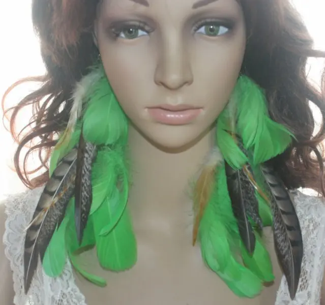 19B3 2 Цепи Естественные Серьги Пера Ювелирных Изделий 1 Пара|natural feather earrings|feather