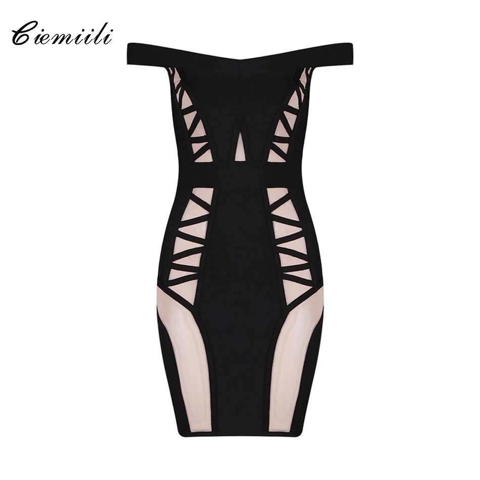 Женское Сетчатое Бандажное платье CIEMIILI вечернее облегающее выше колена в стиле