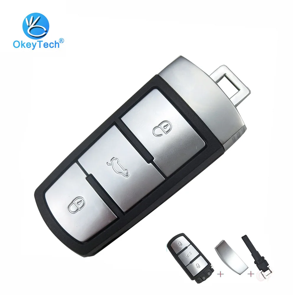 

OkeyTech 3 Button Smart Remote Key with Emergency Insert Blade Car Key Shell Cover Case Fob for VW Volkswagen CC Passat Magotan