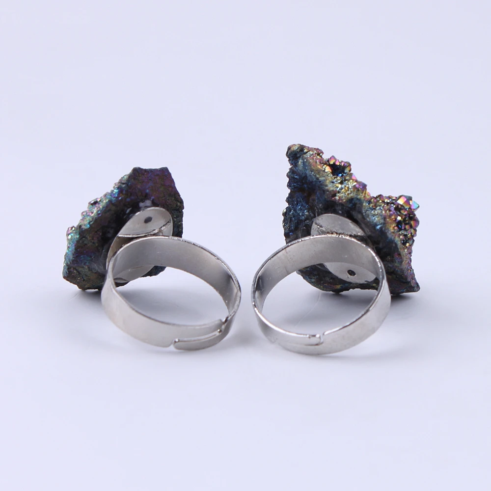 1 шт. agates кольцо geode натуральный кварцевый камень кластер Кристалл Регулируемые кольца палец суставное кольцо