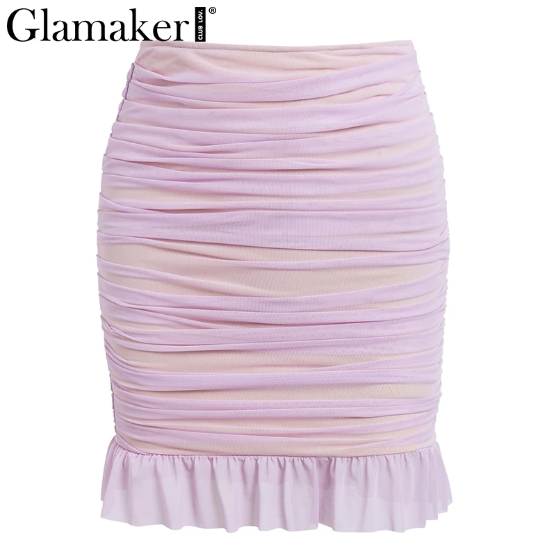 Фиолетовый Glamaker, элегантная плиссированная Женская юбка, летняя, повседневная, розовая, сетчатая мини-юбка, женская уличная юбка с высокой талией - Цвет: Фиолетовый