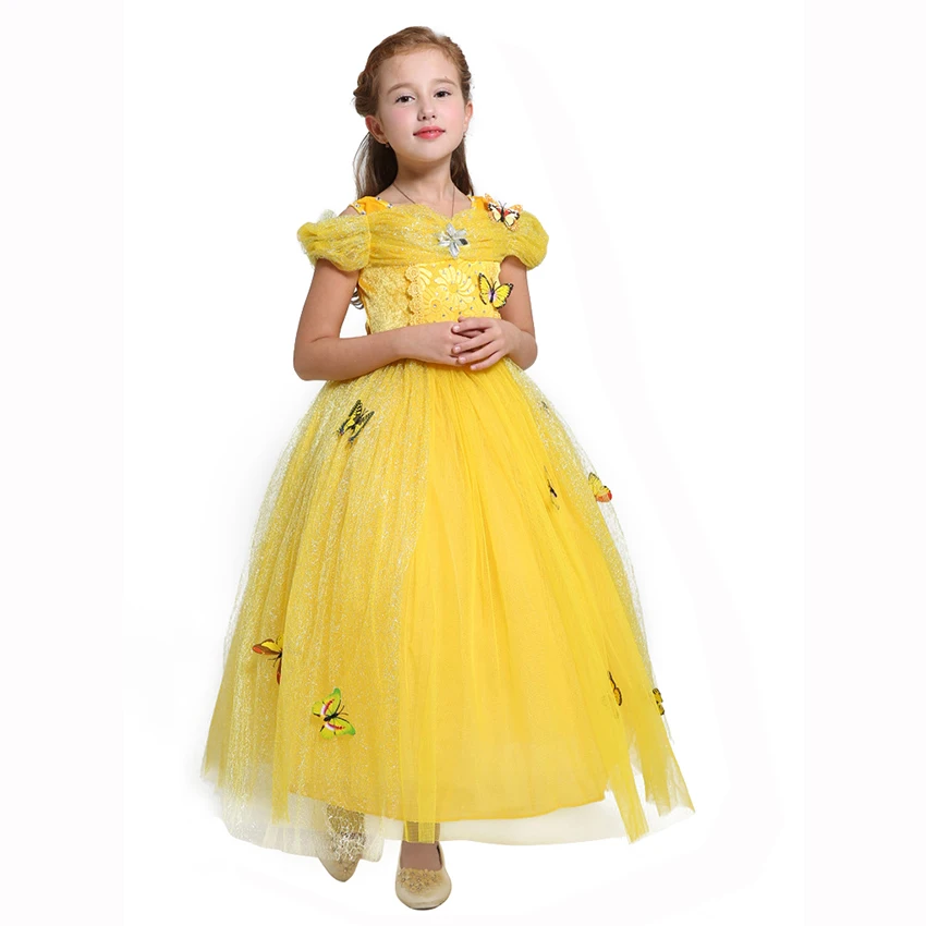 Belle Dress 5 цветов, праздничные платья для девочек на свадьбу с цветочным рисунком, костюм бабочки «маленькая русалочка», «Золушка», «Спящая красавица», одежда принцессы - Цвет: Belle Dress