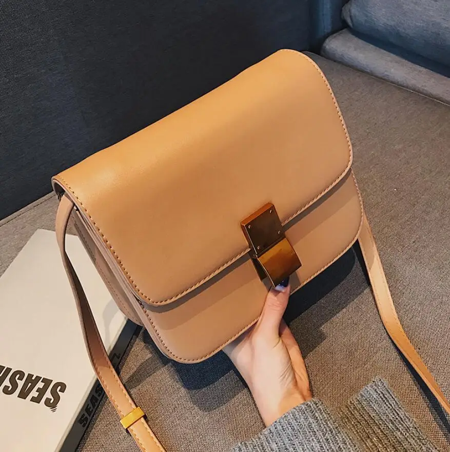 22 X 9 X 17 CM Европейская ретро модная женская квадратная сумка новая качественная женская сумка из искусственной кожи простые сумки-мессенджеры через плечо с замком - Цвет: 22 X 9 X 17 CM