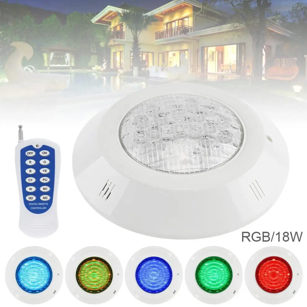 18 LED 12V 18W RGB 3000K Remote Control Wall-mounted Waterproof Light Underwater Multi-Color Light for Swimming Pool / Outdoor