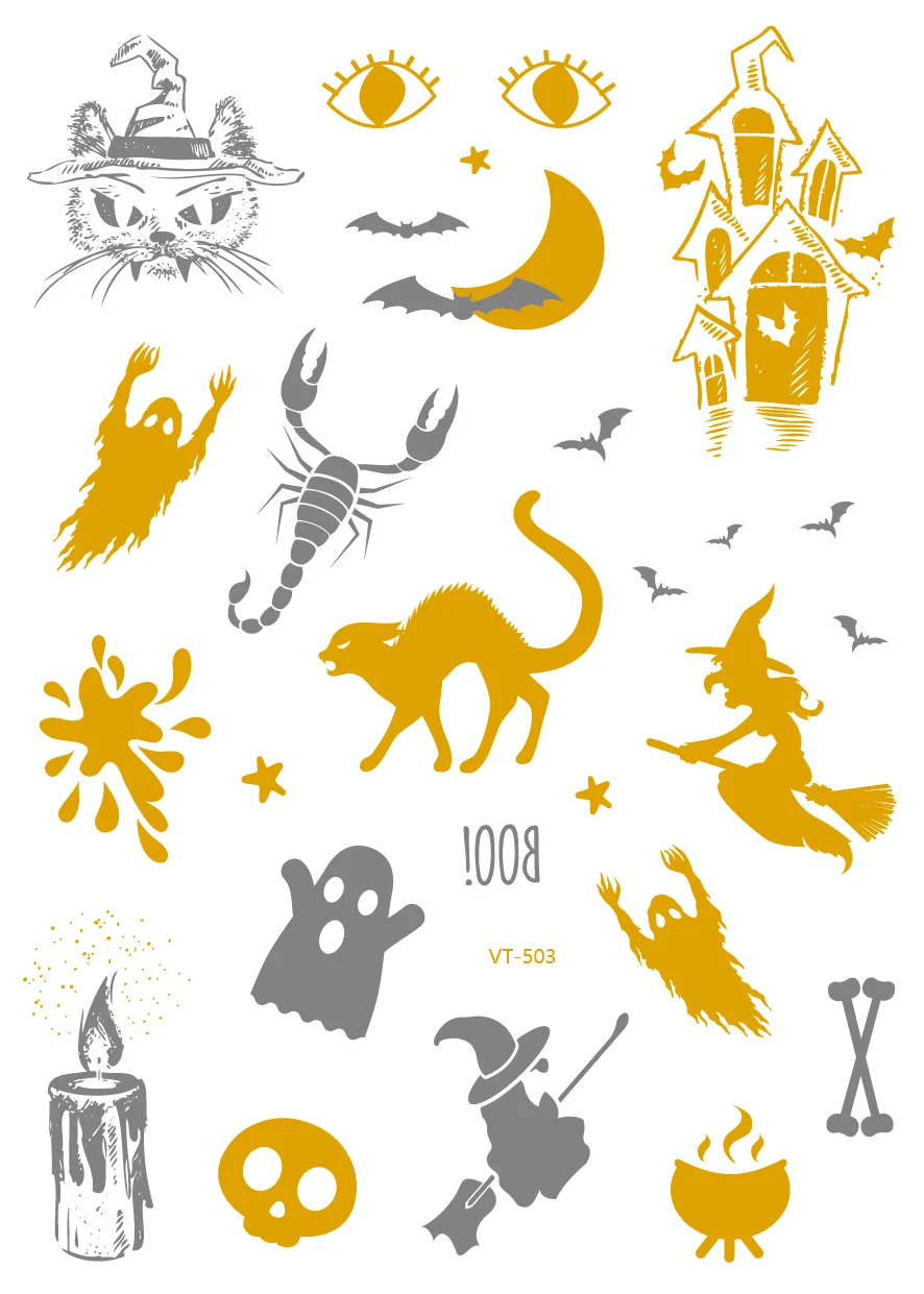 VT501/модные временные золотые татуировки для Хэллоуина водостойкие металлические