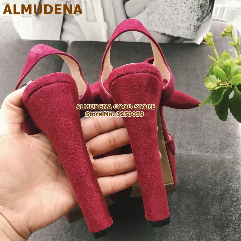 ALMUDENA/сандалии-гладиаторы на массивном каблуке и платформе с бантом; цвет розовый, красный, зеленый; замшевые модельные туфли-лодочки на шнуровке; свадебные туфли с ремешком на пятке и бантом