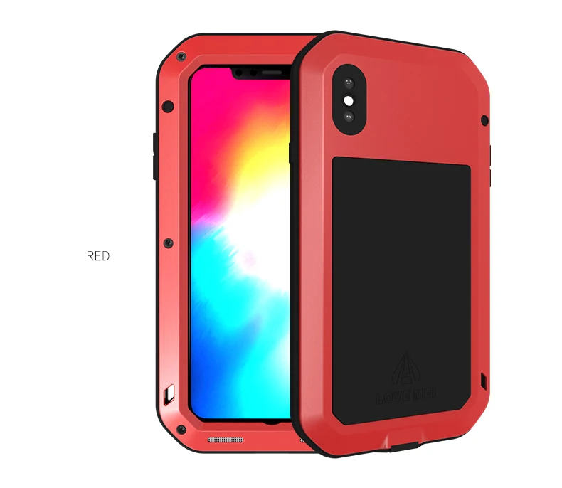 Красный LOVE MEI сверхпрочный алюминиевый металл+ стекло Gorilla glass ударопрочный водонепроницаемый чехол для IPhone XS Max XR IPXM3 - Цвет: Красный