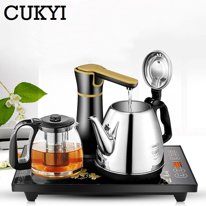 CUKYI, электрические чайники, бытовой чайник, набор, 1.0L емкость, нержавеющая сталь, безопасная функция автоматического отключения, черный