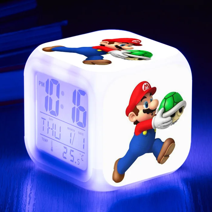 Игра Super Mario Bros 7 цветов светодиодный Будильник ночная красочная игрушка