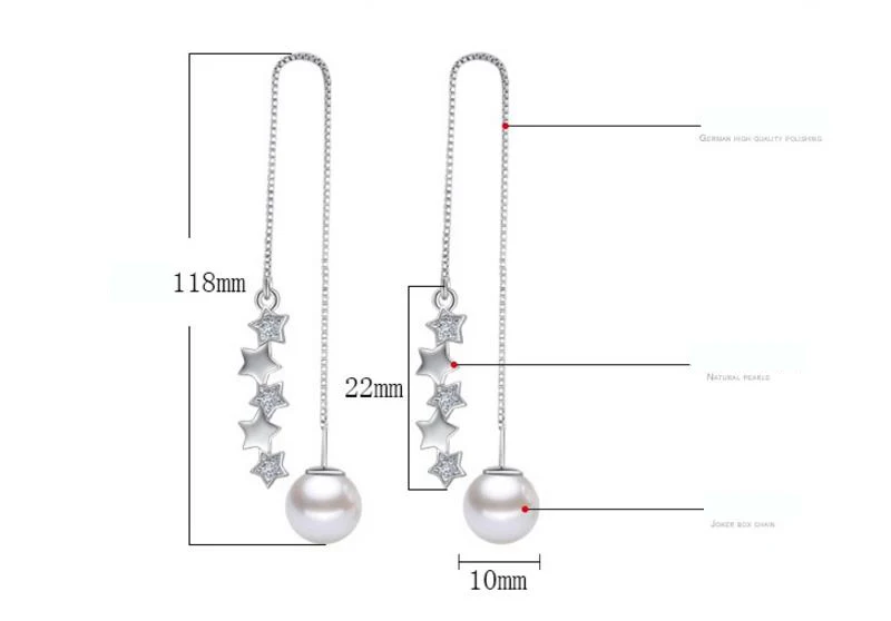 Серьги гвоздики из серебра 925 пробы в форме звезды с жемчугом|fashion stud earrings|stud