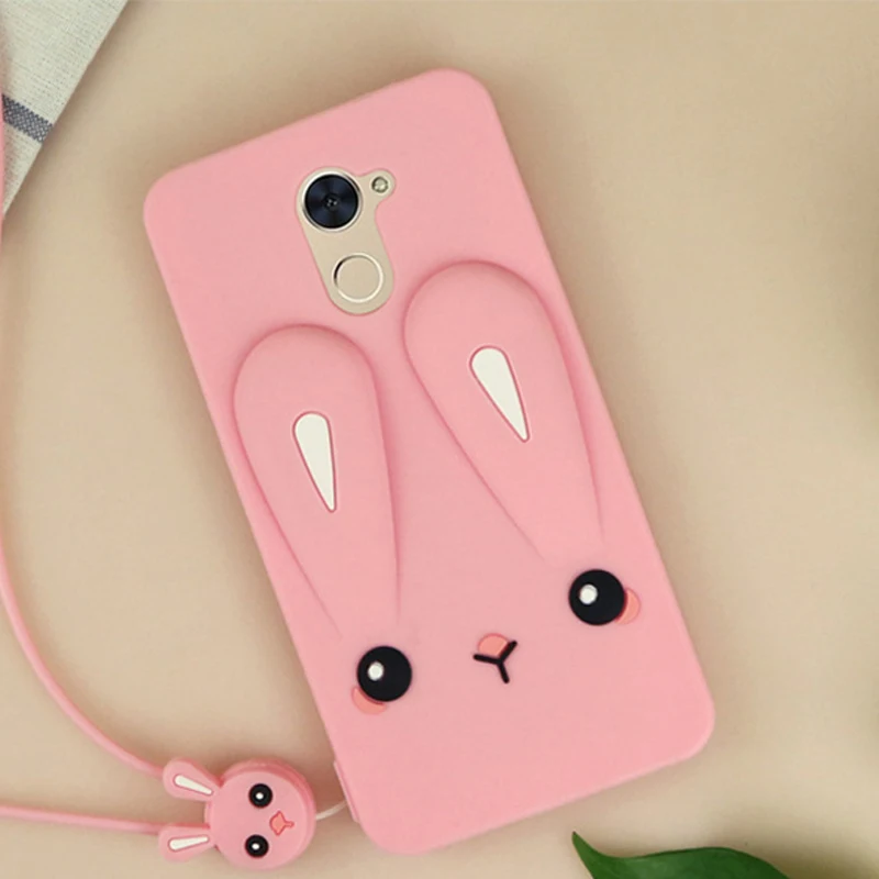 Cute Color Printed Case for Huawei Y7 Prime 2017 Soft Silicon Back Cover with Lanyard 5.5'' |