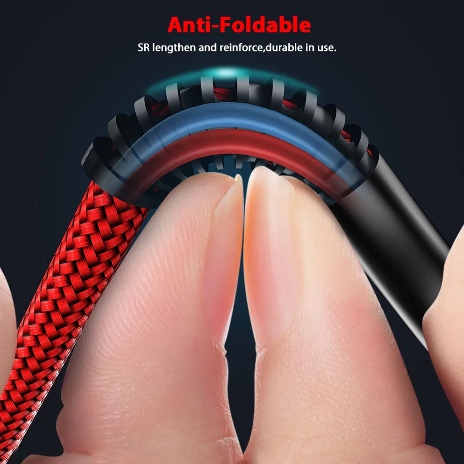 ANBES Micro usb type C быстрый заряд кабеля USB кабель для передачи данных нейлон