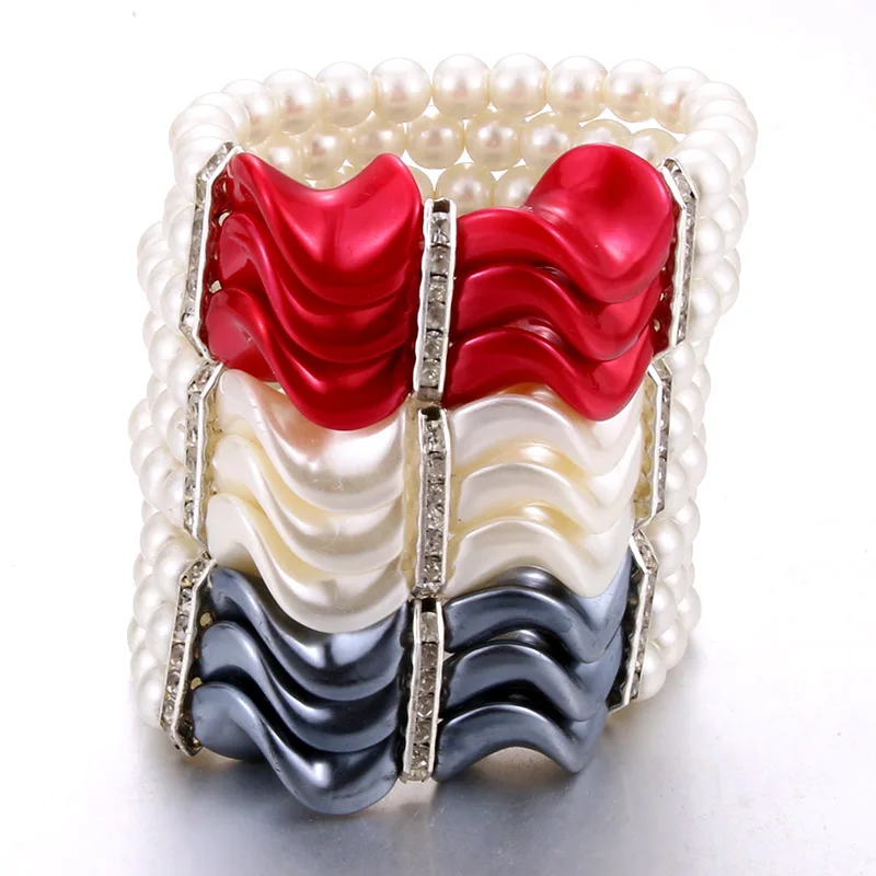 Женские эластичные браслеты 3 нити жемчужные стразы|Браслеты с шармами| |