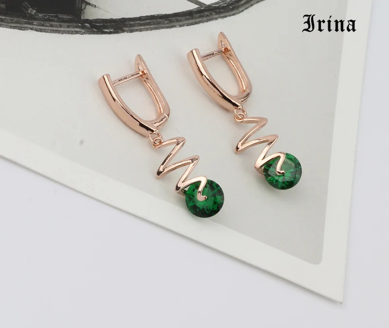 Emerald Irina, новинка, модные серьги для женщин, розовое золото, серьги, 7 видов цветов, круглая огранка, кубический цирконий, серьги для девушек,, серьги - Окраска металла: Emerald